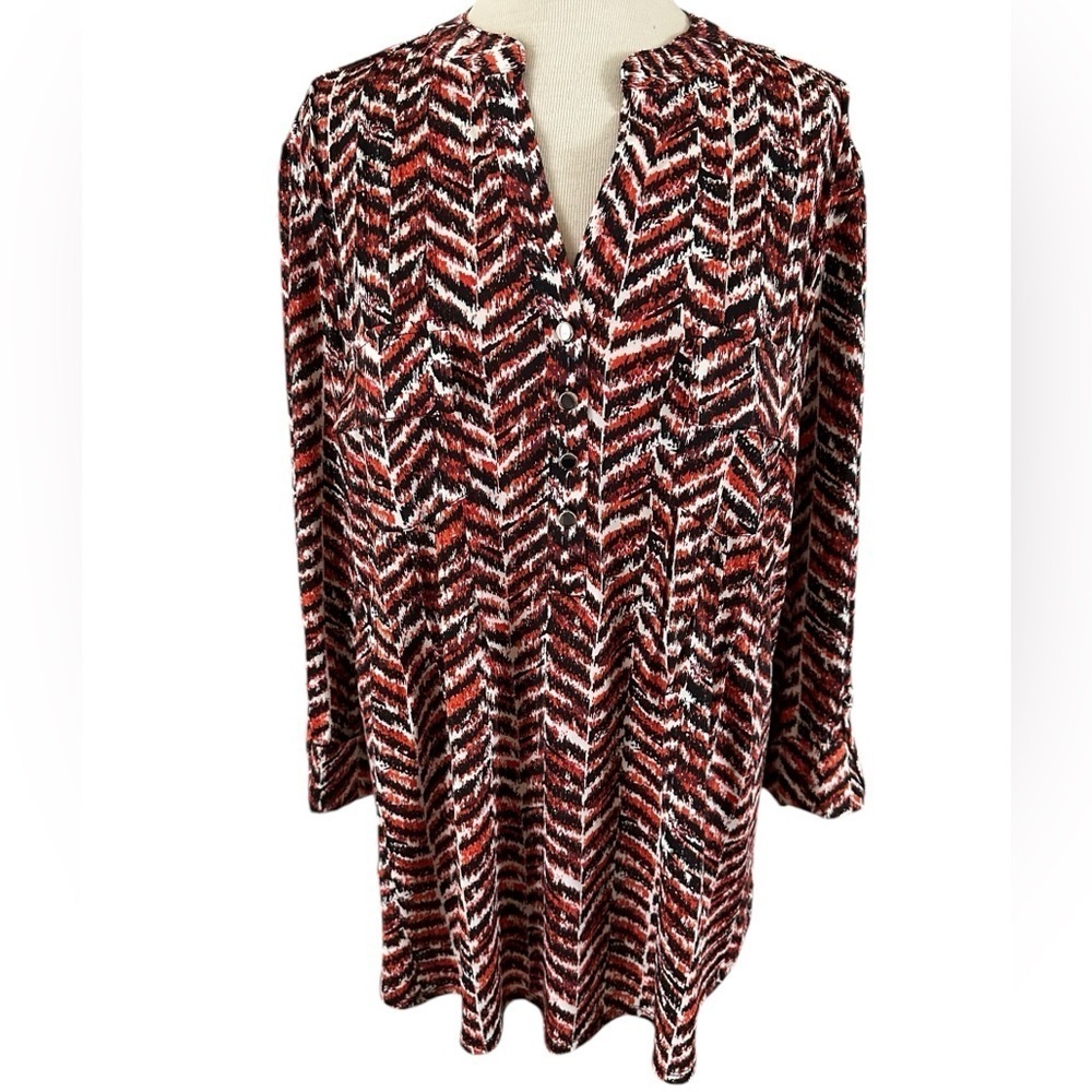 COCOMO 2X Orange Black Plus Size 3/4 sleeve women's Pintuck Blouse t…
